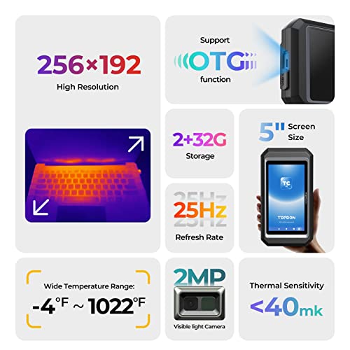 TOPDON TC003 Thermal Imaging Camera, 512x384 TISR High Resolution Dual-Camera with 2MP Visual Thermal Camera, 5" Touch Screen, -4°F~1022°F, 25 Hz, Android 11.0 OS, IP55 Thermal Imager 32GB Storage - Image 2