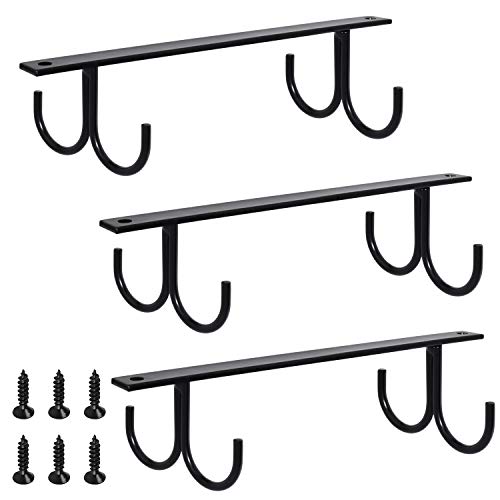 Mocoum Under Cabinet Mug Rack, Rustic Mug Organizer Rack Cup Holder Under Shelf 12 Hanging Hooks Rack for Mugs, Coffee Cups and Kitchen Utensils Display (Black-3 Pack-12 Hooks)