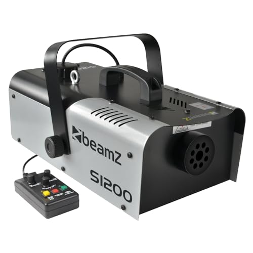 BeamZ S1200 Machine à Fumée 1200 Watts, Télécommande avec Contrôle du Débit et Programmateur, Réservoir 2.5 L, Débit par Minute 215m³, Étrier de Montage, Idéal pour Scène ou Discothèque