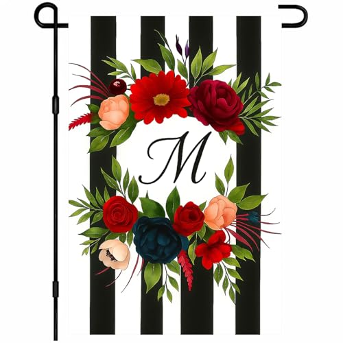 IVN Initial Monogram Letter M Floral Garden Flag 12 x 18 Inch Double Sided