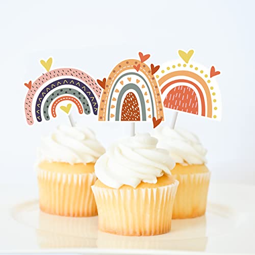 24Pcs Boho Cupcake Toppers Boho Rainbow Cupcake Toppers Rainbow Cupcake Toppers For Boho Rainbow Party Decorations Boho Rainbow Baby Shower Decorations #TOP7