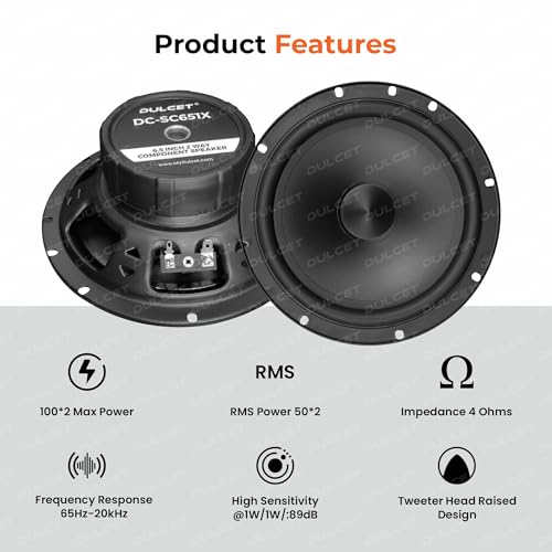 Image of DULCET DC-SC651X 6.5 Inch 2 Way 4 Ohms Component Car Speaker with Silk Dome Tweeter
