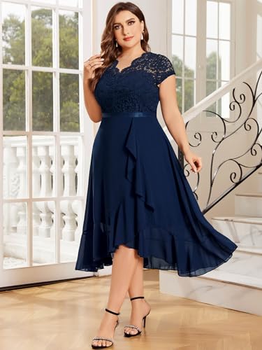 Miusol Women's Plus Size V Neck Elegant Floral Lace Ruffle Bridesmaid Maxi Dress4