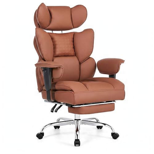 Image of Big and Tall Ergonomic Office Chair,400 LBS,High Back Reclining PU Leather Gaming Chair with Footrest, Adjustable Armrests, Lumbar Support, Executive Desk Chair for Home Office, Brown