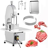 JustSmart Electric Bone Cutter, 1100W, 19.3' x 15' Table Saw, 0.16-7.9 Inch Cutting Thickness, Meat Cutter Machine with 5 Saw Blades for Chicken, Fish, Beef