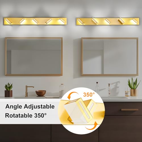 Image of LED Modern Bathroom Light Fixtures, 5-Light 40-Inch Gold Vanity Lights for Bathroom Lighting Fixtures Over Mirror, 6000K Cool White 350 Rotatable Wall Lamp