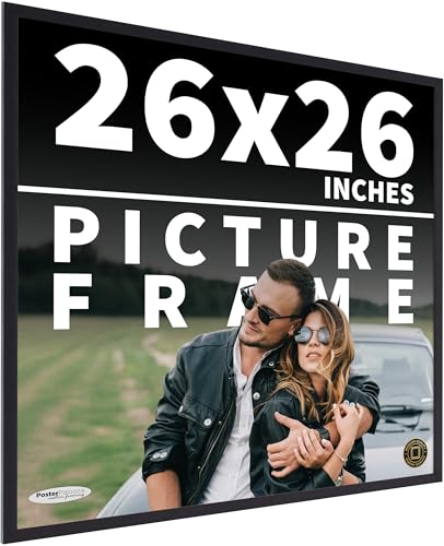 Poster Palooza 26x26 Contemporary Black Wood Picture Square Frame - Picture Frame Includes UV Acrylic, Foam Board Backing, & Hanging Hardware