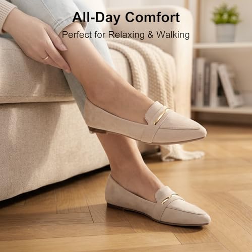 Image of MUSSHOE Loafers for Women Pointed Toe: Dressy Gold Bit Flats, Suede BusinessCasual Slip On Shoes for Office Work,Interview & Teacher