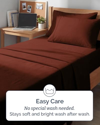 Image of Twin 4 Piece Bed Sheet Set - Comfy, Breathable & Cooling Sheets - Oxblood