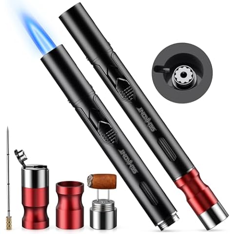 SEMKONT Pen Shaped Cigar Lighter,5 in 1 Butane Lighter with Cigar Punch, Cigar Draw Enhancer, Cigar Holder and Twin Nubber,Refillable Windproof Torch Lighter for Candles and Cigars (No Butane) Cover
