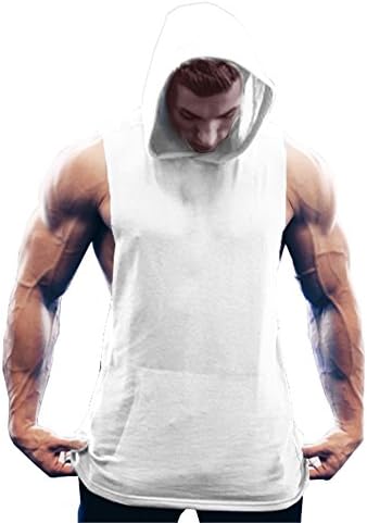 COOFANDY Mens Workout Hooded Tank Tops Bodybuilding Muscle Cut Off T Shirt Gym Hoodies, White, Large, Sleeveless