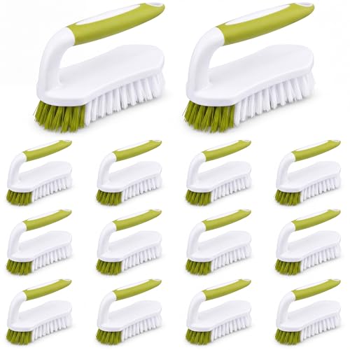 Image of Lallisa Scrub Brush for Cleaning with Handle Comfortable to Grip Heavy-Duty Flexible Stiff Bristles Scrubber Brushes Bulk for Shower Bathroom Carpet Kitchen Floor Tiles(Yellow, Green,12 Pcs)