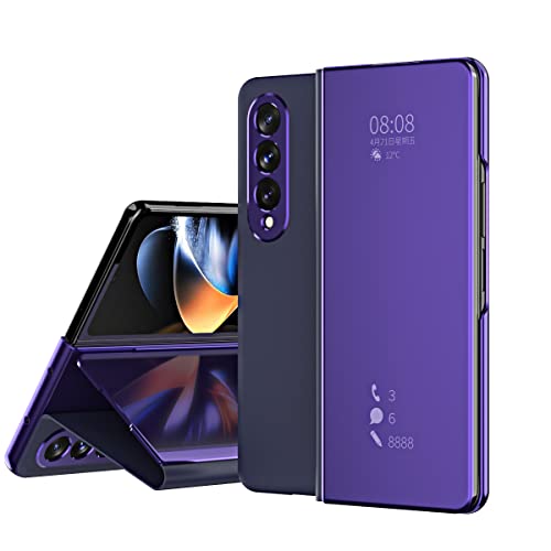 Flip Folio Case for Samsung Galaxy Z Fold 4 5G, Noble Smart Clear View Makeup Mirror Plating Hard PC Vertical Kickstand Slim Fit PU Leather Full Body Protective Cover - Black