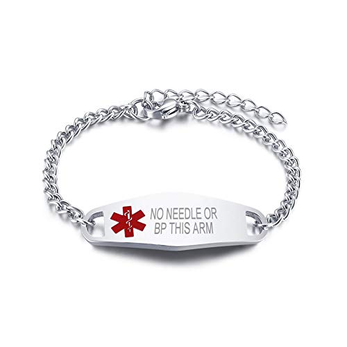 VNOX NO Needle OR BP This ARM Stainless Steel Emergency Medical Alert ID Identification Bracelet for Women Girls Kids,4.7-5.9 Inches