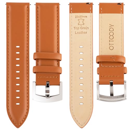 Image of OTTOODY Leather Watch Bands Quick Release, Elegant Top Grain Leather Watch Straps for Men & Women, Choice of Color & Width - 18mm, 19mm, 20mm, 21mm or 22mm Wristbands Bracelet for Watch & Smartwatch
