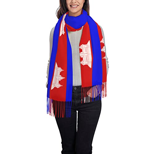Cambodian Flag Winter Scarf for Women Shawl Cashmere Feel Fringe Scarf Shawls Wraps Light Scarf