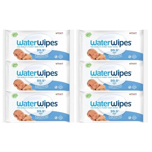 WaterWipes Original Plastic Free Baby Wipes 360 wet wipes (60 x 6) 99.9% Water Based Wet Wipes & Unscented for Sensitive Skin Pack of 6