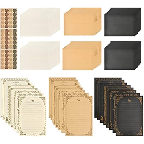 FOCCTS Antique Stationary Paper and Envelopes Set, 96 Sheets Vintage Stationary Papers 5"x7", 48pcs Envelopes, Old Fashion Looking Letter Sheets with Lines for Writing Printing Cover