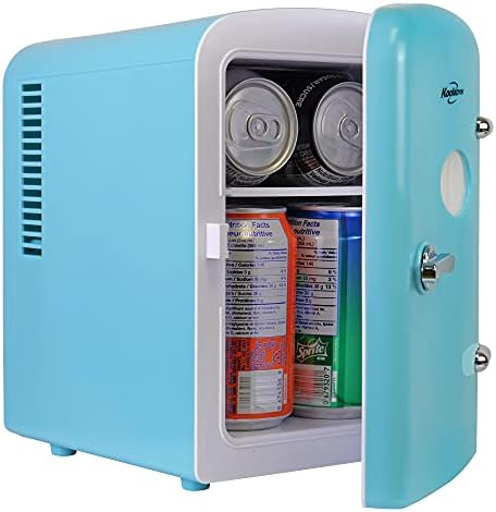 Koolatron Retro Mini Portable Fridge, 4L Compact Refrigerator for Skincare, Beauty Serum, Face Mask, Personal Cooler, Includes 12V and AC Cords, Desktop Accessory for Home Office Dorm Travel, Aqua