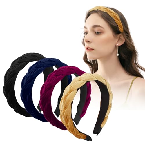 4 Pezzi Cerchietti Intrecciati per Donna Velluto Cerchietto Elastico Criss Cross Accessori per Capelli Fascia Cerchietto Intrecciato Eleganti Vintage Fasce per Capelli Fermacapelli Velluto