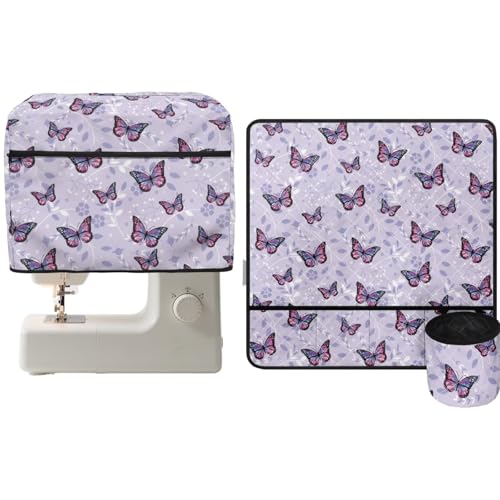 NETILGEN Juego de 2 alfombrillas para máquina de coser y cubierta antipolvo con bolsillo frontal de almacenamiento con cremallera, compatible con la mayoría de máquinas de coser de tamaño estándar