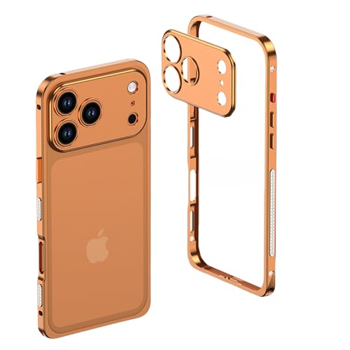Bumper iPhone 17 Pro Max en métal orange cadre minimaliste haute précision et verre optique