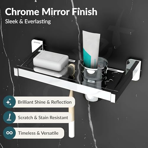 Image of Plantex 304 Grade Stainless Steel 2in1 Soap Dish with Tumbler Holder for Bathroom /Toothbrush Holder with Soap Case /Soap Holder /Tumbler Holder - Bathroom Accessories (Rolex, Chrome)