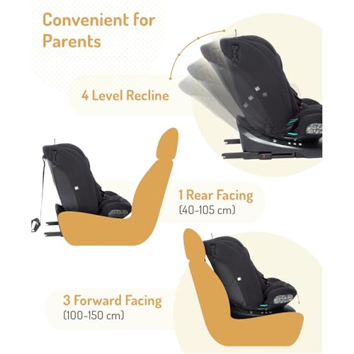 Image of Bonfino Premium Pro Shield Convertible Car Seat for Baby, 360 Degree Rotatable Seat, Memory Foam Headrest, ISOFIX System, Rear Facing Support, Newborn to Toddler, Safety Certified Design (Black)