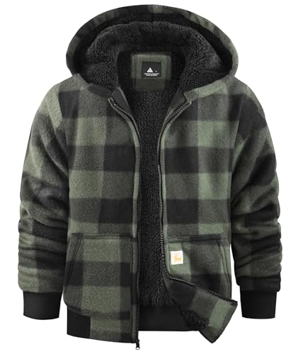 Image of Boys Fleece Jacket with Hood Unisex Child Sherpa Lined Zip Up Warm Coat Hooded Sweatshirt Outerwear