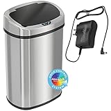 iTouchless 13 Gallon Oval Sensor Touchless Trash Can with Odor Control System & AC Power Adapter for...