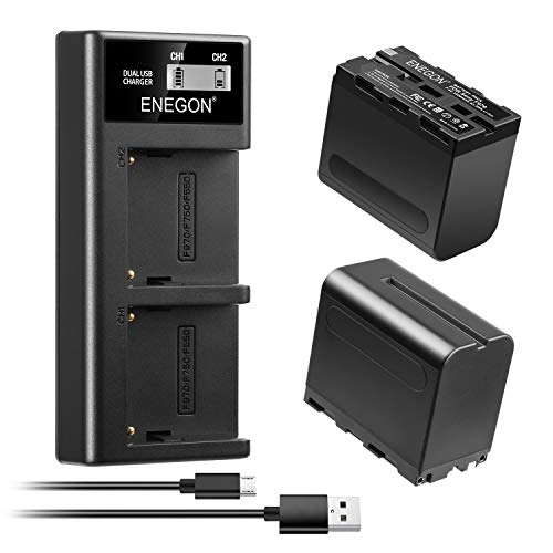 Enegon Accu voor NP-F970 (2 pakketten 7200 mAh) en LCD-oplader, compatibel met accu Sony NP-F930 NP-F950 NP-F960 en Sony CCD-SC55, TR516, TR716, TR818, TR910, TR917