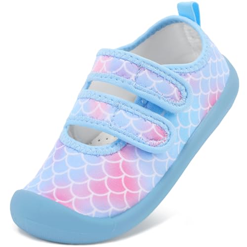 Water Shoes Toddler Girl Non Slip Summer Beach Swim Barefoot Aqua Socks Little Kid Swimming Outdoor Pool Lightweight Comfortable Light Blue Scale Toddler Size 7