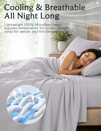 Image of LuxClub California King Sheets Sets, Deep Pocket Cal King Sheet Bed Sheets 4PC, Cooling Sheet Cal King Size, Soft Breathable Hotel Luxury Bedding, Silky Fitted Sheet & Pillowcase Sets, Dove Grey