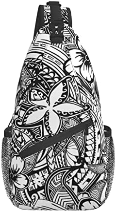 Jeezshop Hawaiian Polynesian Pattern Sling Bag Men Women's Chest Bags Casual Crossbody Daypack Shoulder Backpack Purses for Hiking Camping Outdoor Sports Travel
