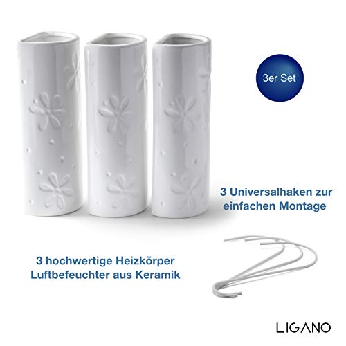 Ligano Heizkörper Luftbefeuchter mit Blumen- Motiv- Keramik Wasserverdunster für die Heizung- 3 Stück Weiß-2