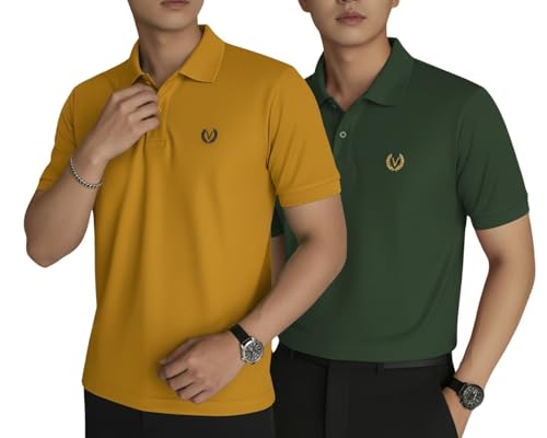 Image of MACK JONNEY Men's Solid Polo T-Shirt | Premium Cotton Blend | Regular Fit | Short Sleeve | Collared Casual Wear|Pack of 2 -MJ-157