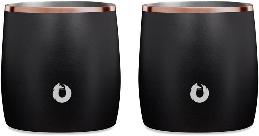 Snowfox Insulated Whiskey Glasses, Premium Vacuum Insulated Stainless for Cold Drinks, Steel Rocks Glasses, Set of 2, Old Fashioned Glass, Gift for Men, Home Bar Accessories, 11oz, Black/Gold