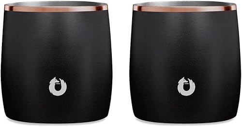 SNOWFOX Vasos de acero inoxidable con aislamiento al vacío de alta calidad, juego de 2, estilo antiguo, vasos de whisky, vasos de bola baja,