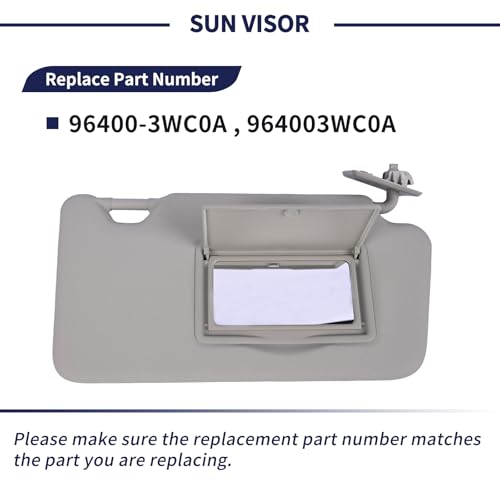 Magimaker Passenger Side Sun Visor Fit for Nissan Versa 2013 2014 2015 2016 2017 2018 2019 Replace 96400-3WC0A Front Right | Sun Protection Shade | Makeup Mirror | Gray by Magimaker - Image 3
