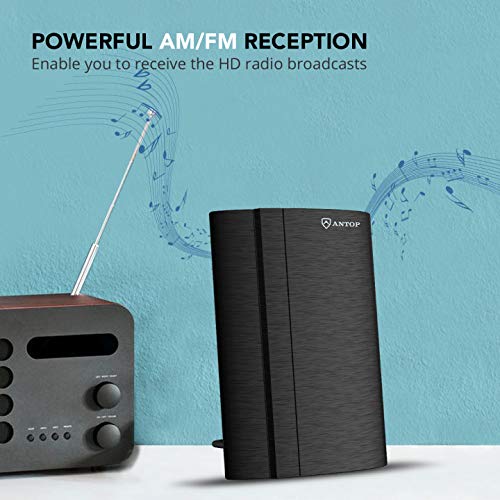 image for ANTV Indoor Amplified AM/FM Antenna, ANTOP Curved Panel AT-212FM with 