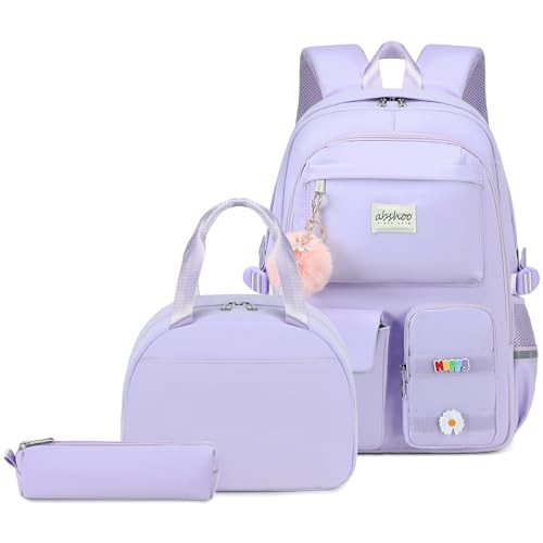 abshoo School Backpack for Girls Bookbag with Lunch Bag Teen Girls School Bag Travel Daypack (Purple)