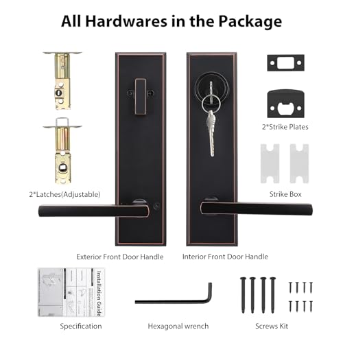 Image of Haidms Oil Rubbed Bronze Front Door Handle Set, Entry Door Lever and Deadbolt Set with Reversible,Exterior Door Lock Set, Modern Square Front Door Hardware