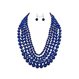 JHWZAIY 5 Layered Beaded Statement Chunky Necklaces For Women - Multi Strand Colorful Bead Layered Bib Necklace For Women Fashion Jewelry Costume Earring Set (Blue)