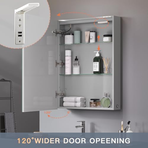 Dripex Bathroom Mirror Cabinet with LED Lights, 600 * 800mm Illuminated LED Bathroom Mirror Cabinet with Shaver Socket Dimmable Switch 3 Colors and Demister Pad,Grey - Cosy Home Interiors Dripex Bathroom Mirror Cabinet with LED Lights, 600 * 800mm Illuminated LED Bathroom Mirror Cabinet with Shaver Socket Dimmable Switch 3 Colors and Demister Pad,Grey - Image 5