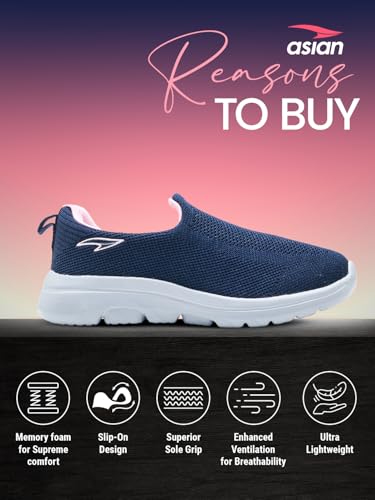 Image of ASIAN Firefly-121 Women's Walking Shoes | Lightweight Slip-On Sneakers with Arch Support, Soft Cushion Sole & Breathable Mesh | Ideal for Daily Walks, Travel & All-Day Comfort