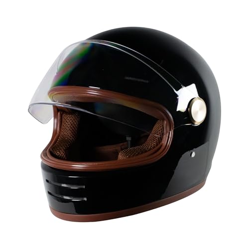 Loyoriwy Retro Motorcycle Helmet for Adults，Vintage Full Face Helmet with Ventilation System, Waterproof Design for Motorcycle Riding，Harley Riding, Daily Commute & Road Trips (Bright Black ，M)