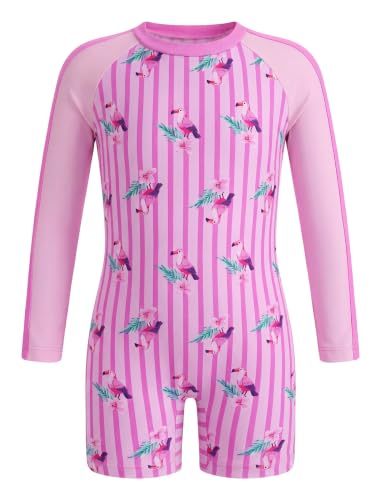 Image of ODASDO Infant Baby Girls Long Sleeve One Piece Rash Guard Swimsuit 3-24M | UPF 50+ Sun Protection | Back Zipper | Quick Drying | Full Head Neck Body Coverage | For Beach Vacation and Pool Party