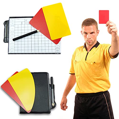 Adesugata Lot de cartes d'arbitre - Cartes jaunes et rouges avec bloc-notes, feuilles de score, accessoires crayon, kits d'arbitre pour football, basketball, école, jeu de football Cover