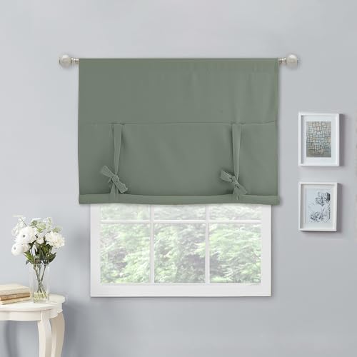 NICETOWN Volantvorhänge für Fenster, Verstellbarer Volant, 137 cm lang, Bauernhaus-Fensterbehandlung für Küche, Wohnzimmer, Lichtfilterstangentasche, 1 Panel, graugrün, 101,6 x 137,2 cm (B x L)