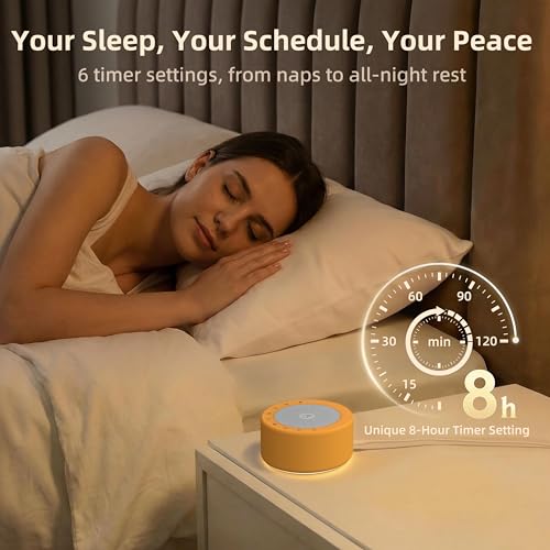 Image of Kipcush White Noise Machine for Baby & Adults, 30 Soothing Sounds, Soft Non-Glare Nursery Lamp, 8 Color Night Lights, Memory Function (Angel V3 Orange, Standard)